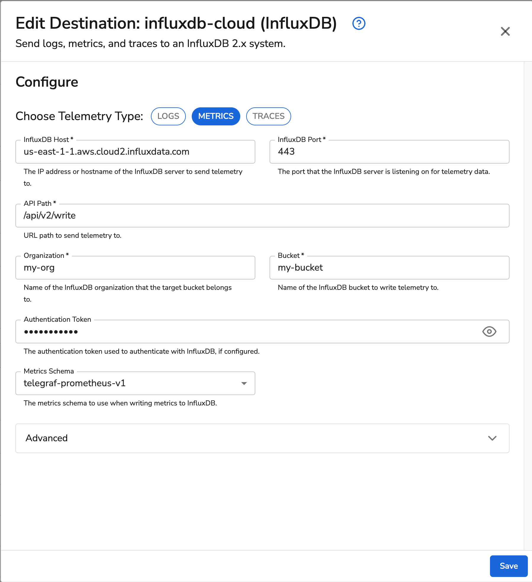 observIQ docs - InfluxDB Destination - image 2