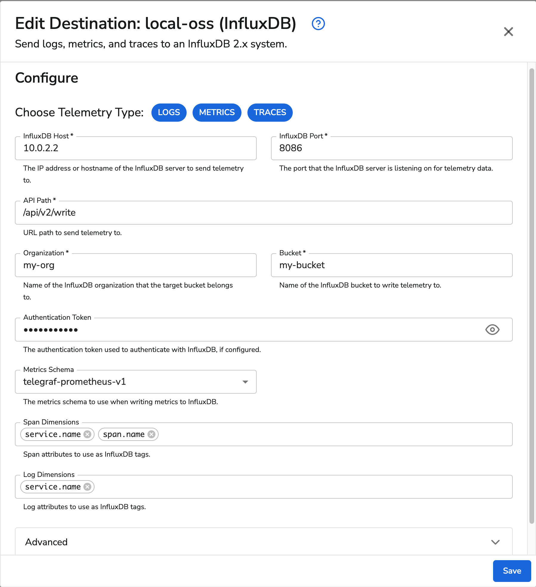 observIQ docs - InfluxDB Destination - image 1