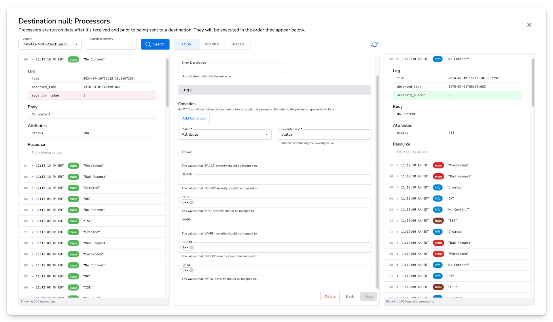 observIQ docs - Parse Severity - HTTP Status Range