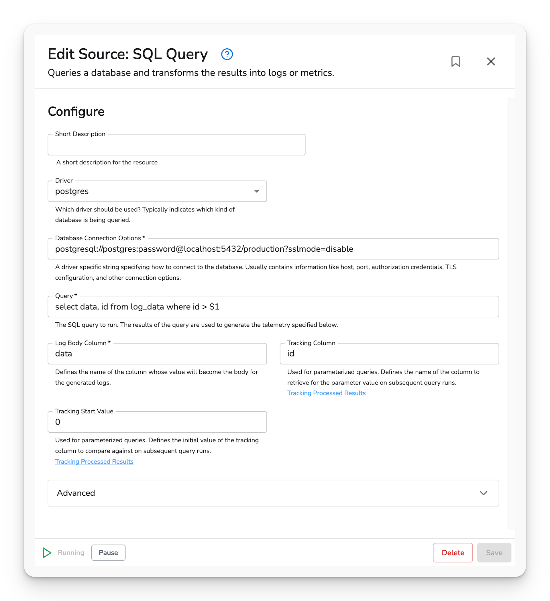 observIQ docs - SQL Query Source - image 1