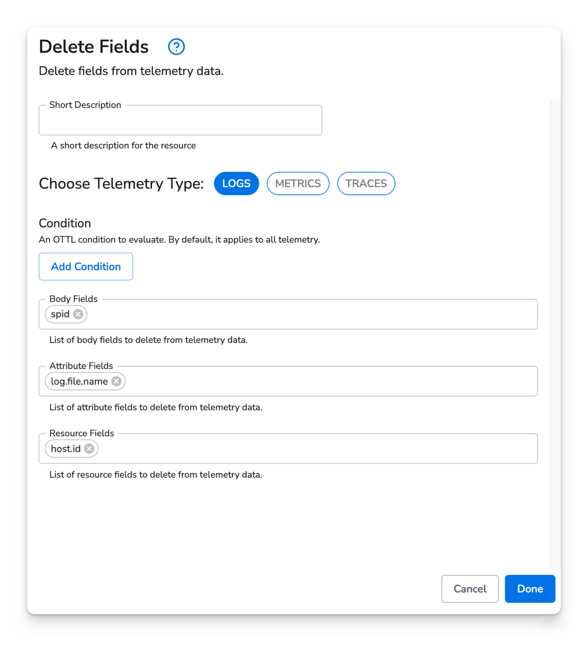 observIQ docs - Delete Fields - image 1