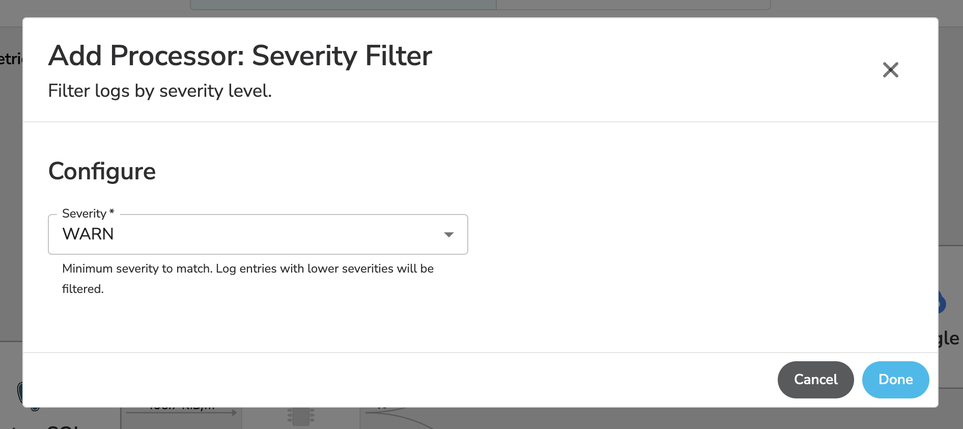 observIQ docs - Reduce Log Volume with the Severity Filter - image 4