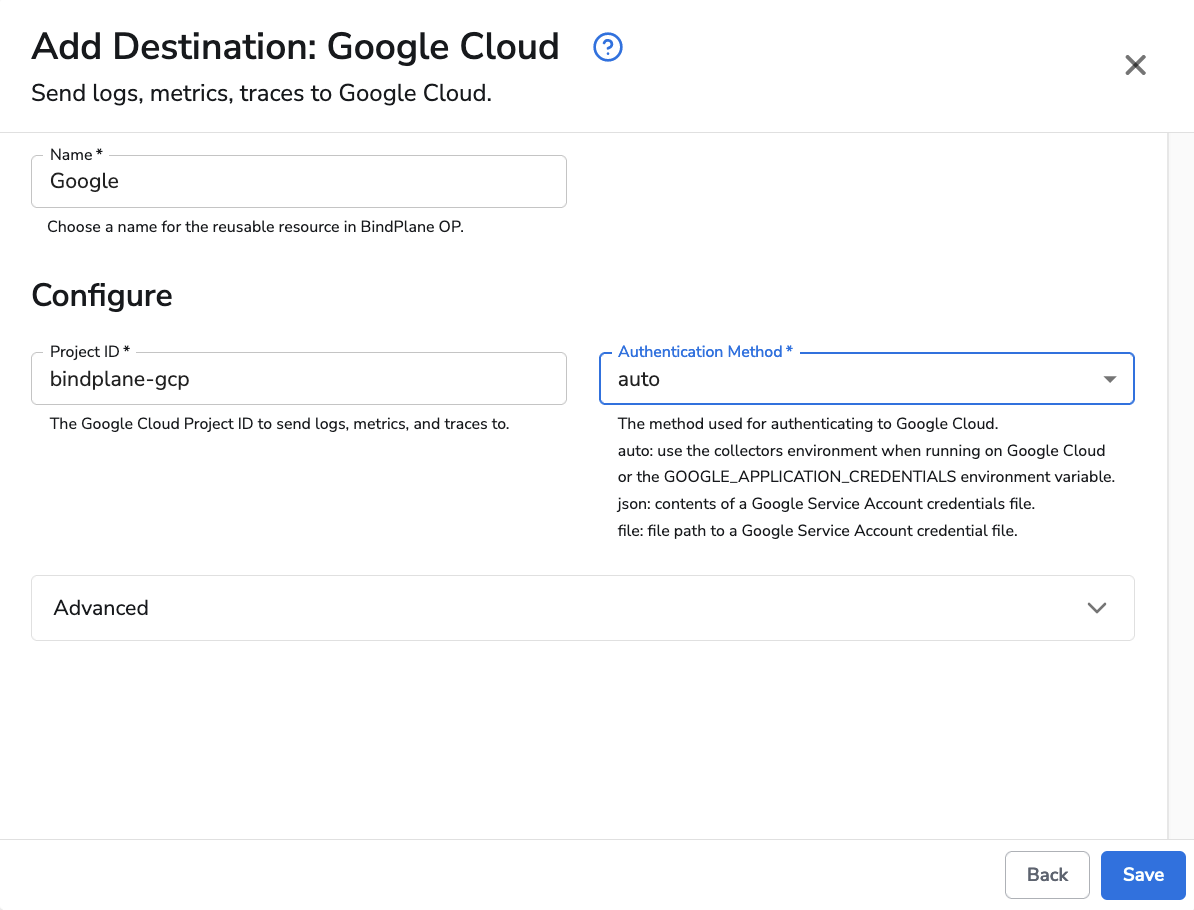 observIQ docs - Google Cloud - automatic configuration