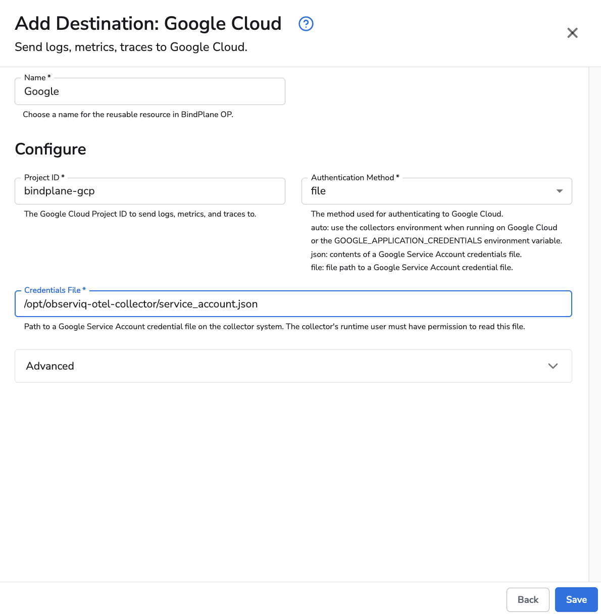 observIQ docs - Google Cloud - file configuration